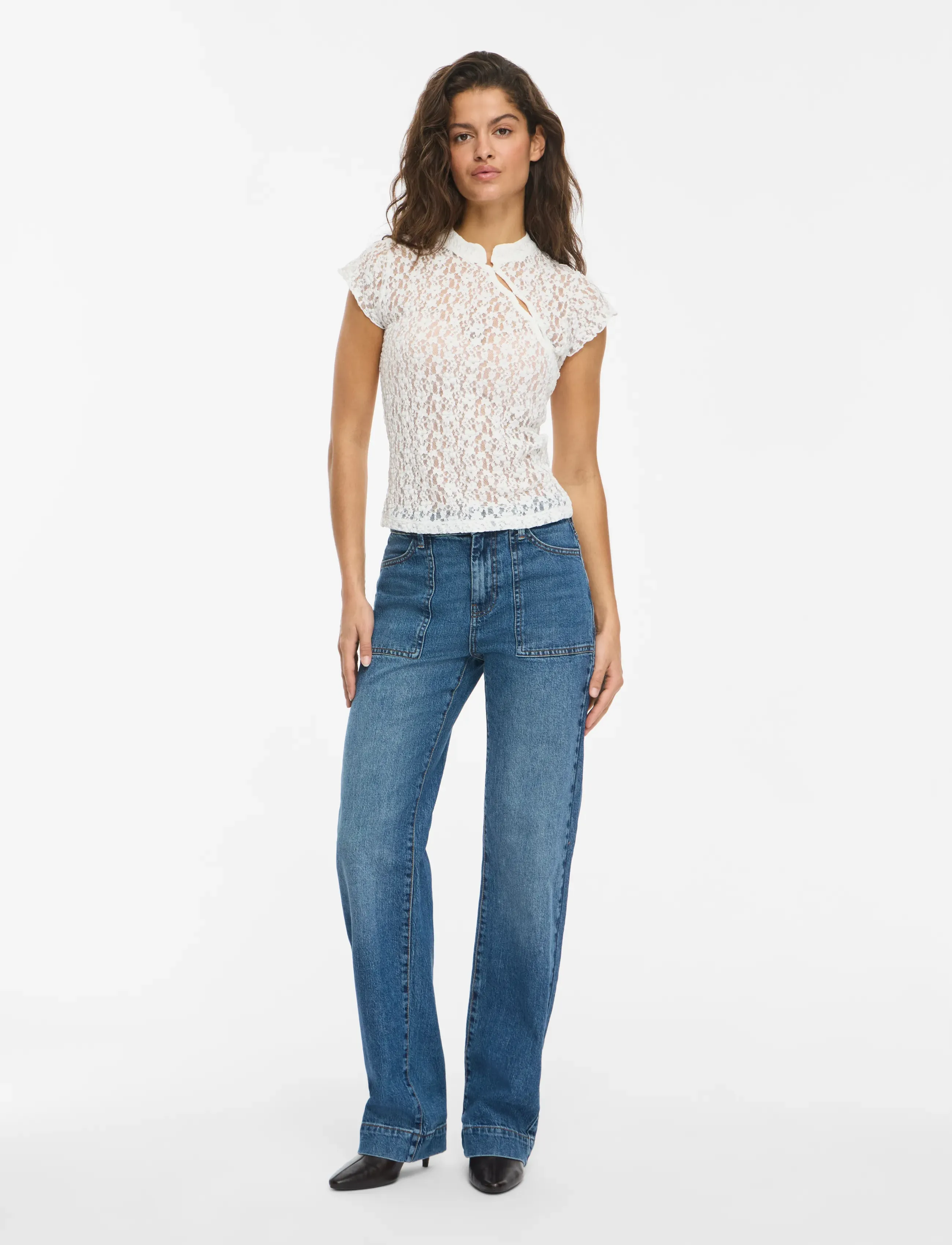 NOISY MAY - NMESMEE CAPSLEEVE LACE TOP - kurzämlige blusen - snow white - 4