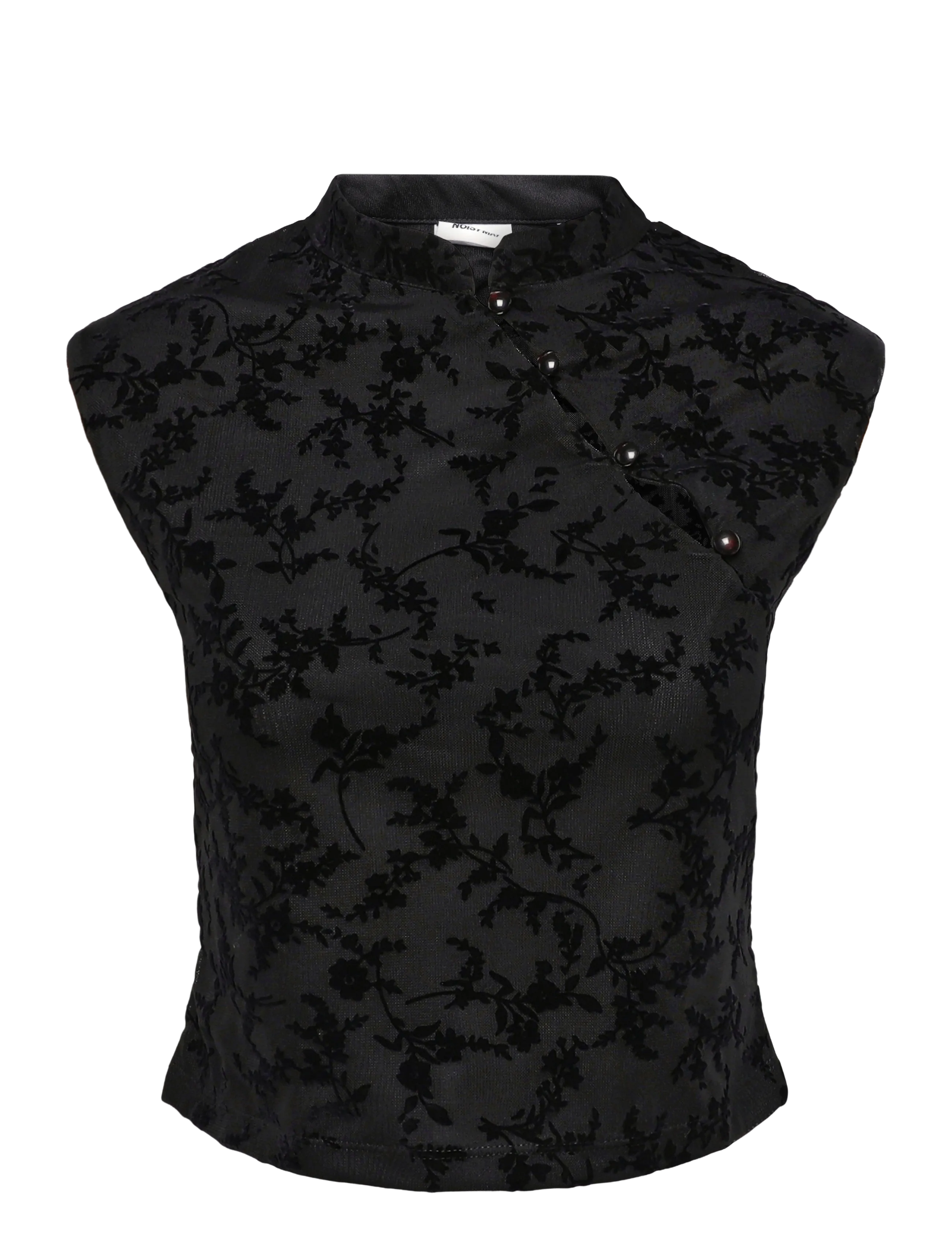 NOISY MAY NMPRIMA S/S FLOCK MANDARIN TOP - Ärmlösa blusar - BLACK / black