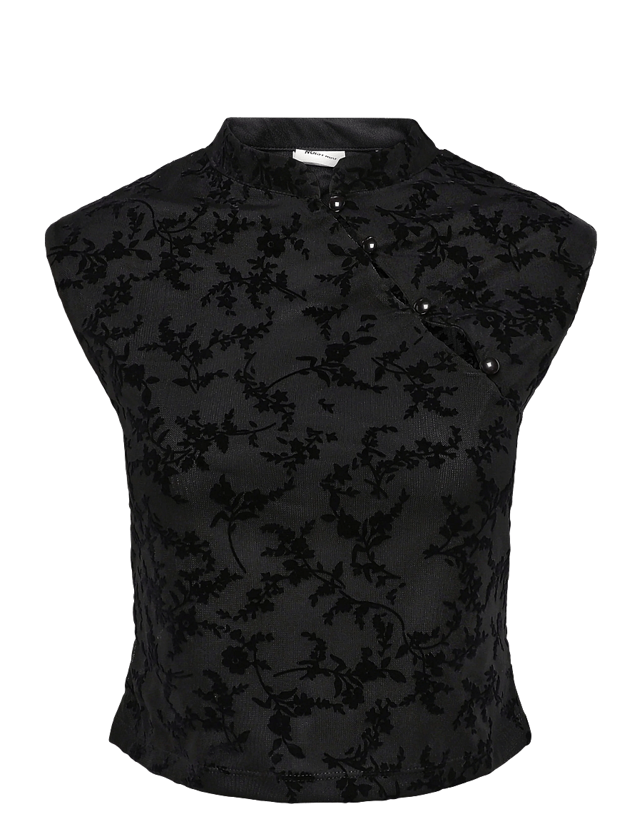 NOISY MAY - NMPRIMA S/S FLOCK MANDARIN TOP - Ärmellose blusen - black - 0