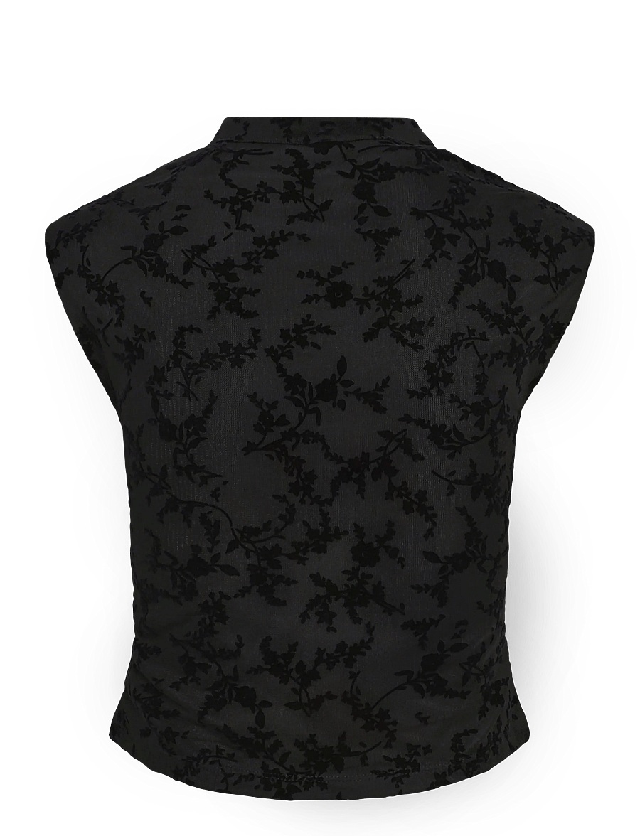 NOISY MAY - NMPRIMA S/S FLOCK MANDARIN TOP - Ärmellose blusen - black - 1