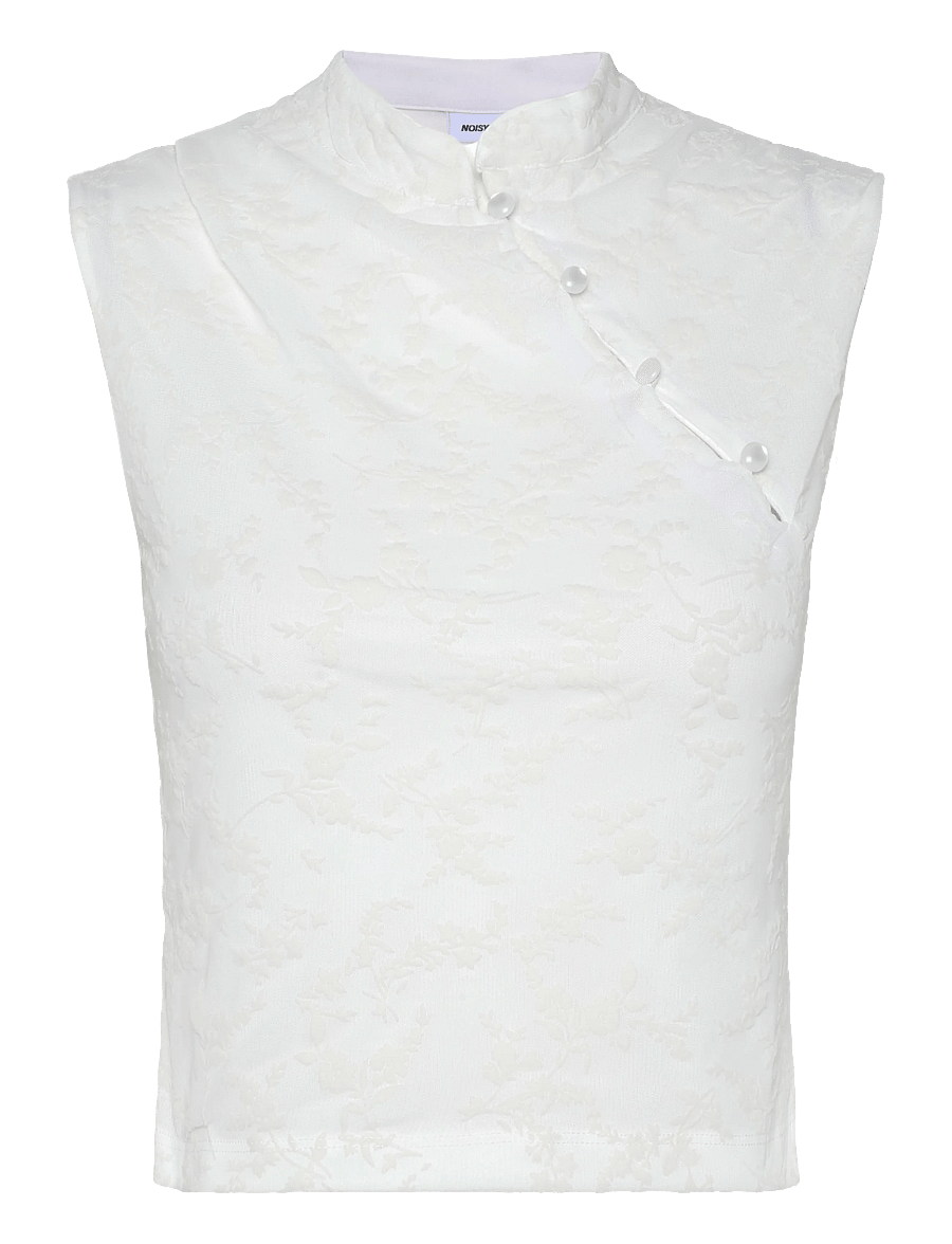 NOISY MAY - NMPRIMA S/S FLOCK MANDARIN TOP - Ärmellose blusen - snow white - 0
