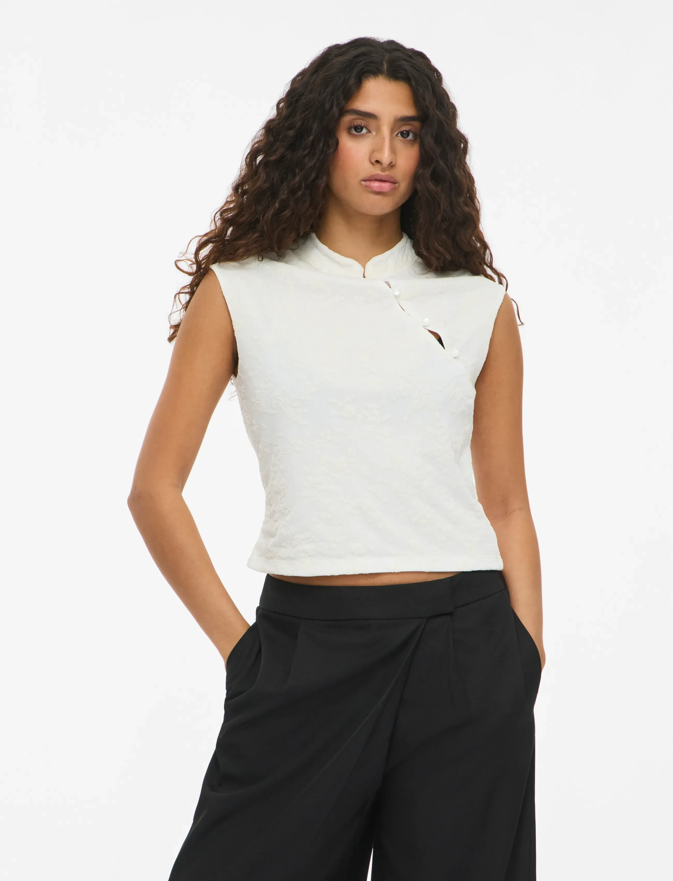 Nmprima S/S Flock Mandarin Top
