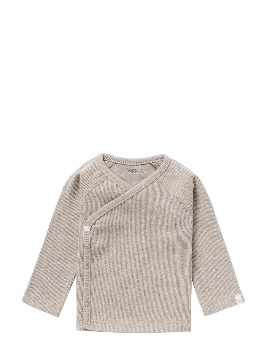 Noppies - U Tee Overlap LS Rib Nanyuki - langærmede t-shirts - p757 taupe melange - 0