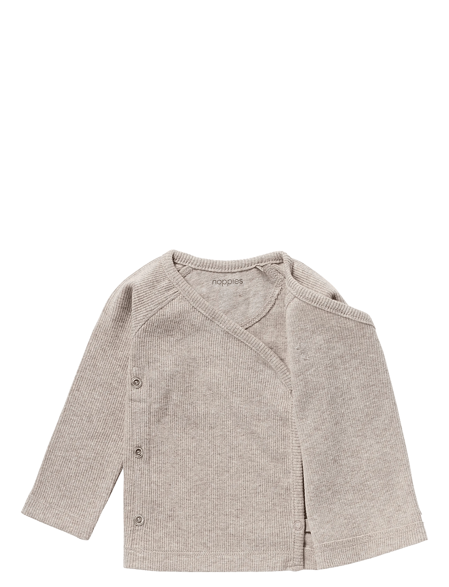 Noppies - U Tee Overlap LS Rib Nanyuki - langærmede t-shirts - p757 taupe melange - 2