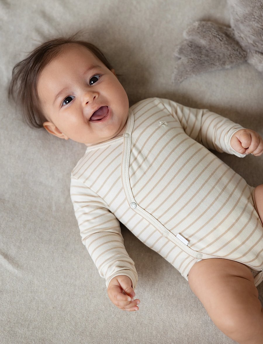 Noppies - Unisex Romper Navi long sleeve - n333 stripe pattern off white - 0