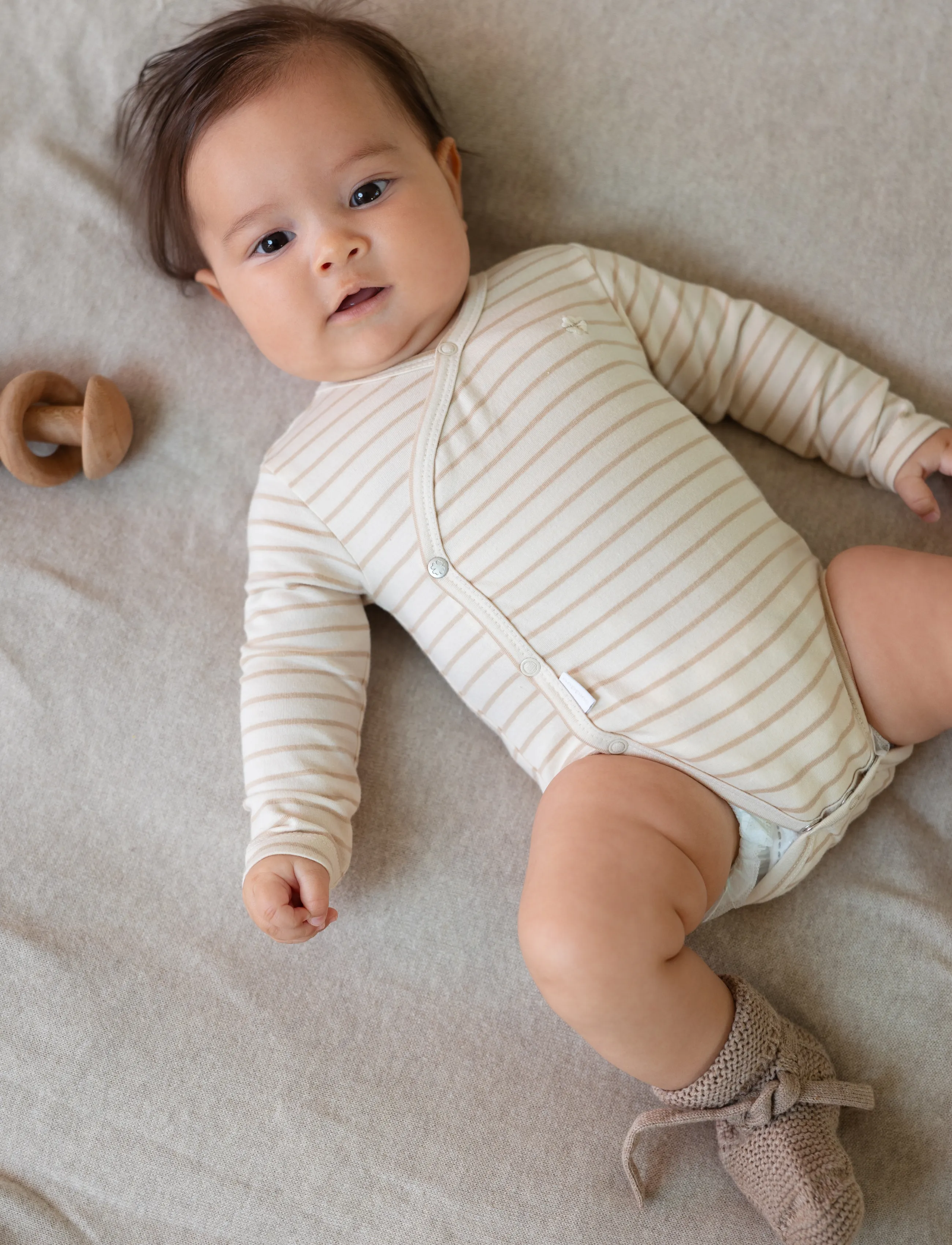 Noppies - Unisex Romper Navi long sleeve - n333 stripe pattern off white - 3