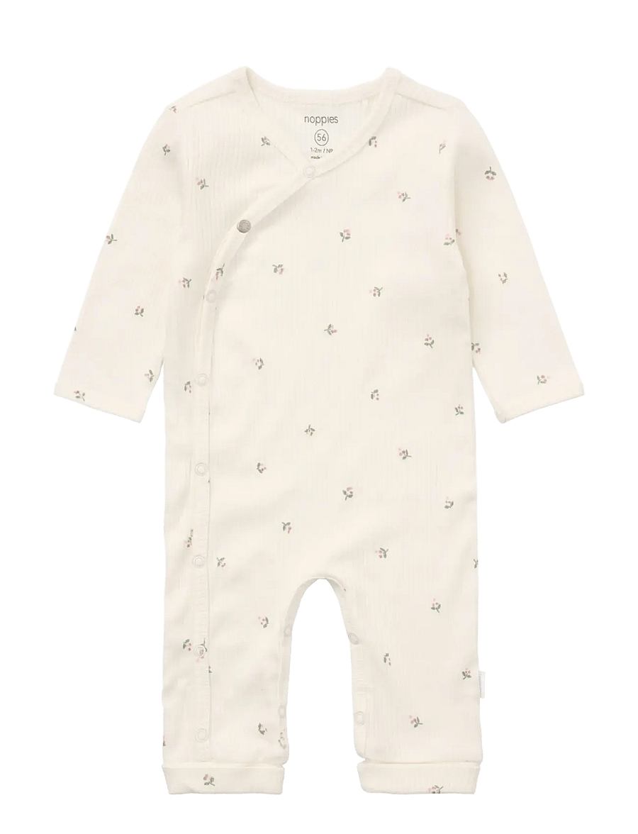Noppies - Playsuit LS AOP - langærmede heldragter - egret - 0