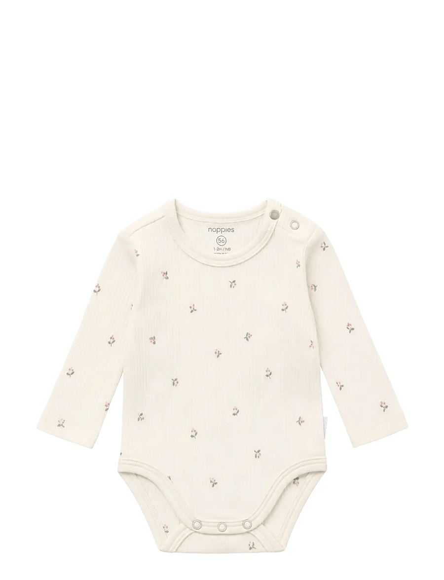 Noppies - Romper LS AOP - långärmade bodies - egret - 0