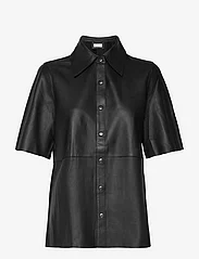 NORR - Niko collar leather shirt - lühikeste varrukatega särgid - black - 0