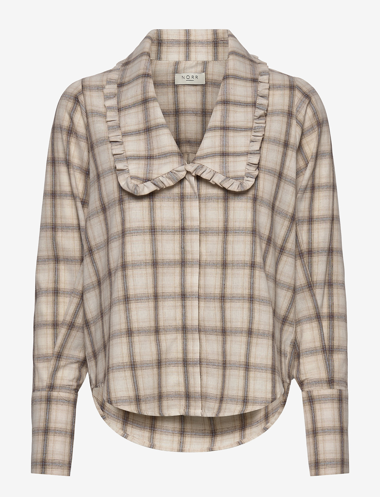 NORR - Reese shirt - long-sleeved blouses - beige check - 0