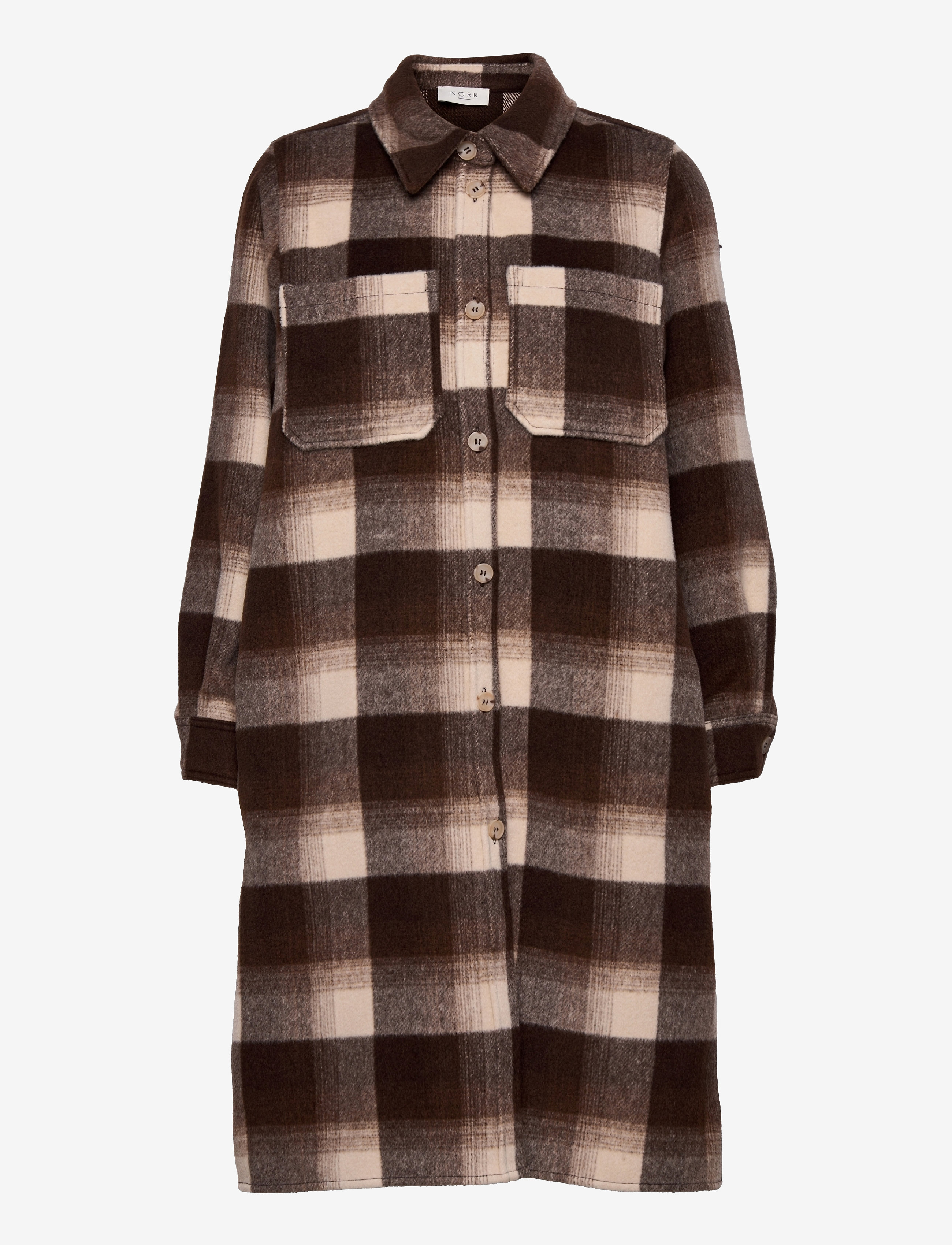 NORR Helia long check shirt - NORR - BROWN CHECK / brown