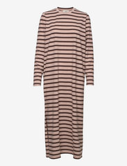 NORR - Payton detail LS dress - t-kreklu kleitas - brown stripe - 0