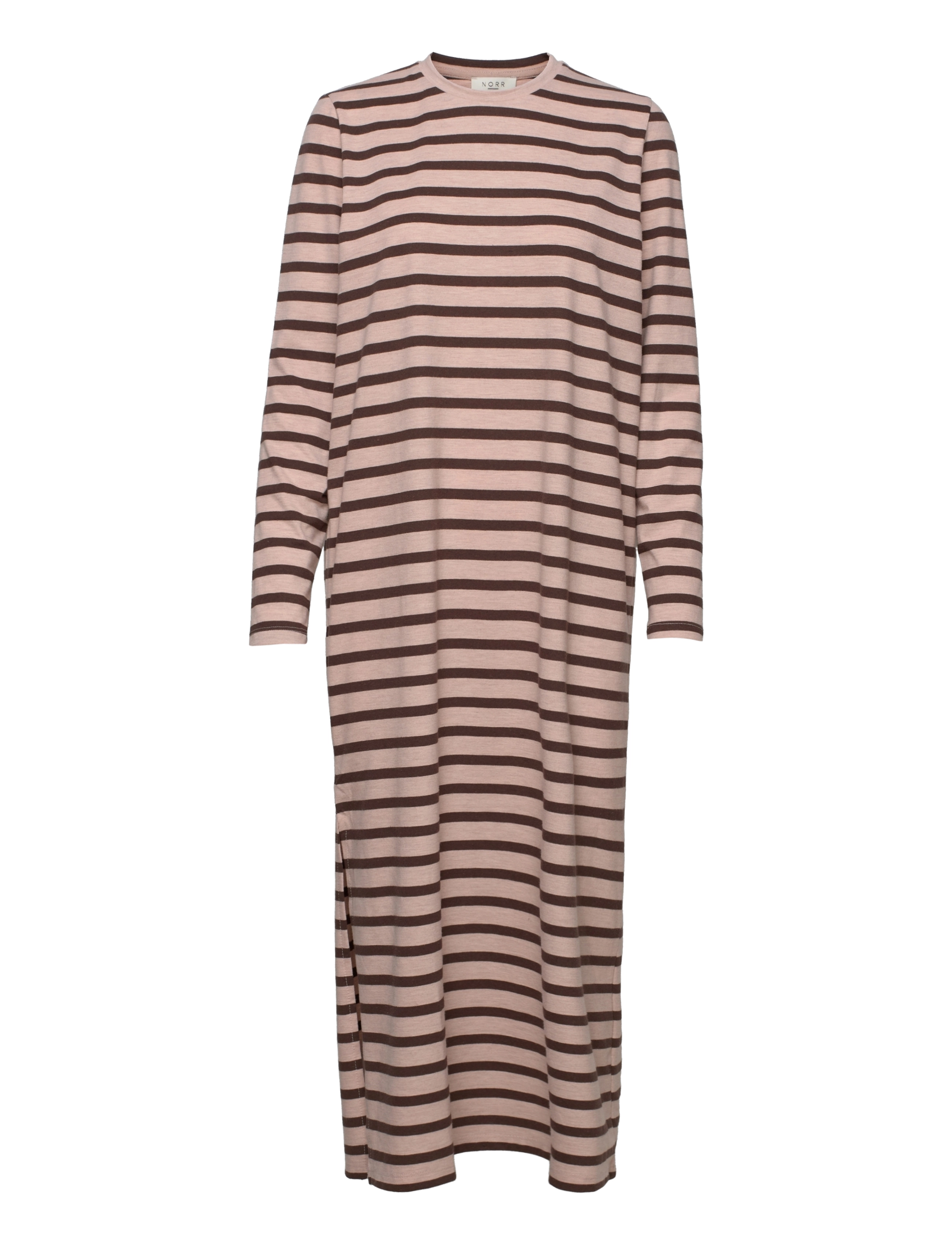 NORR Payton detail LS dress - Klänningar - BROWN STRIPE / multi