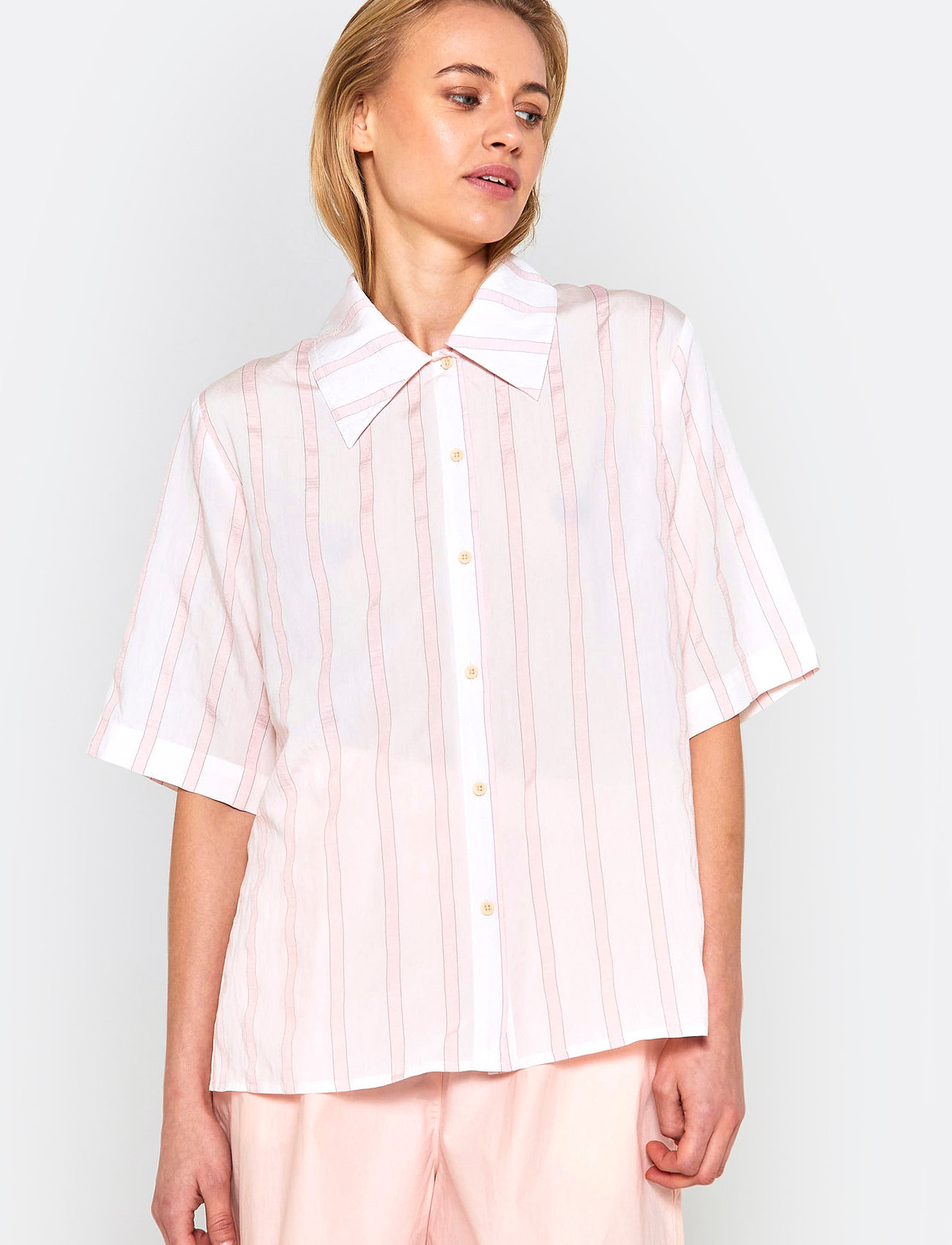 NORR - Coby SS shirt - overhemden met korte mouwen - light pink stripe - 0