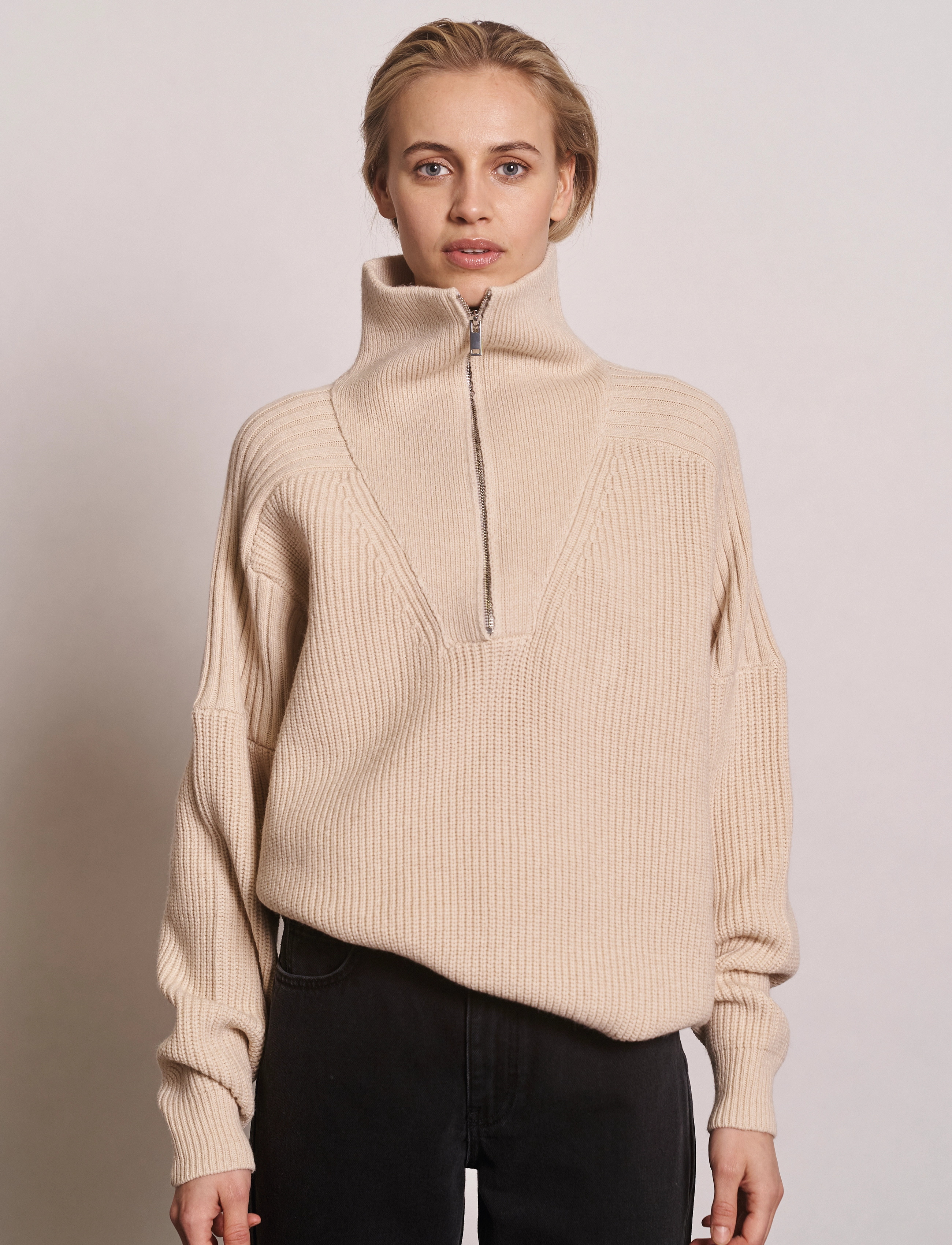 NORR - Silja zip knit top - beige mélange - 2