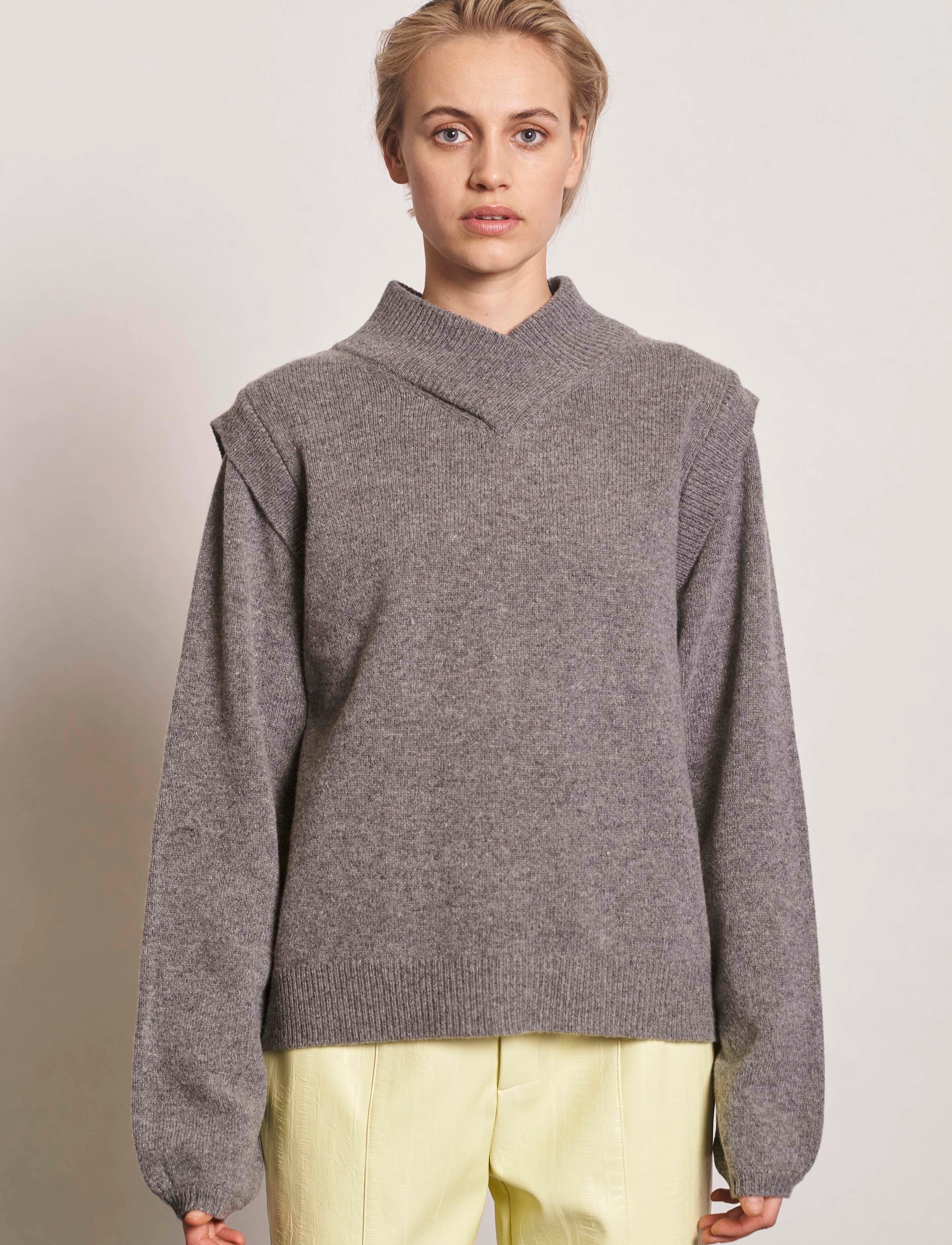 NORR - Sinna detail knit top - grey melange - 2