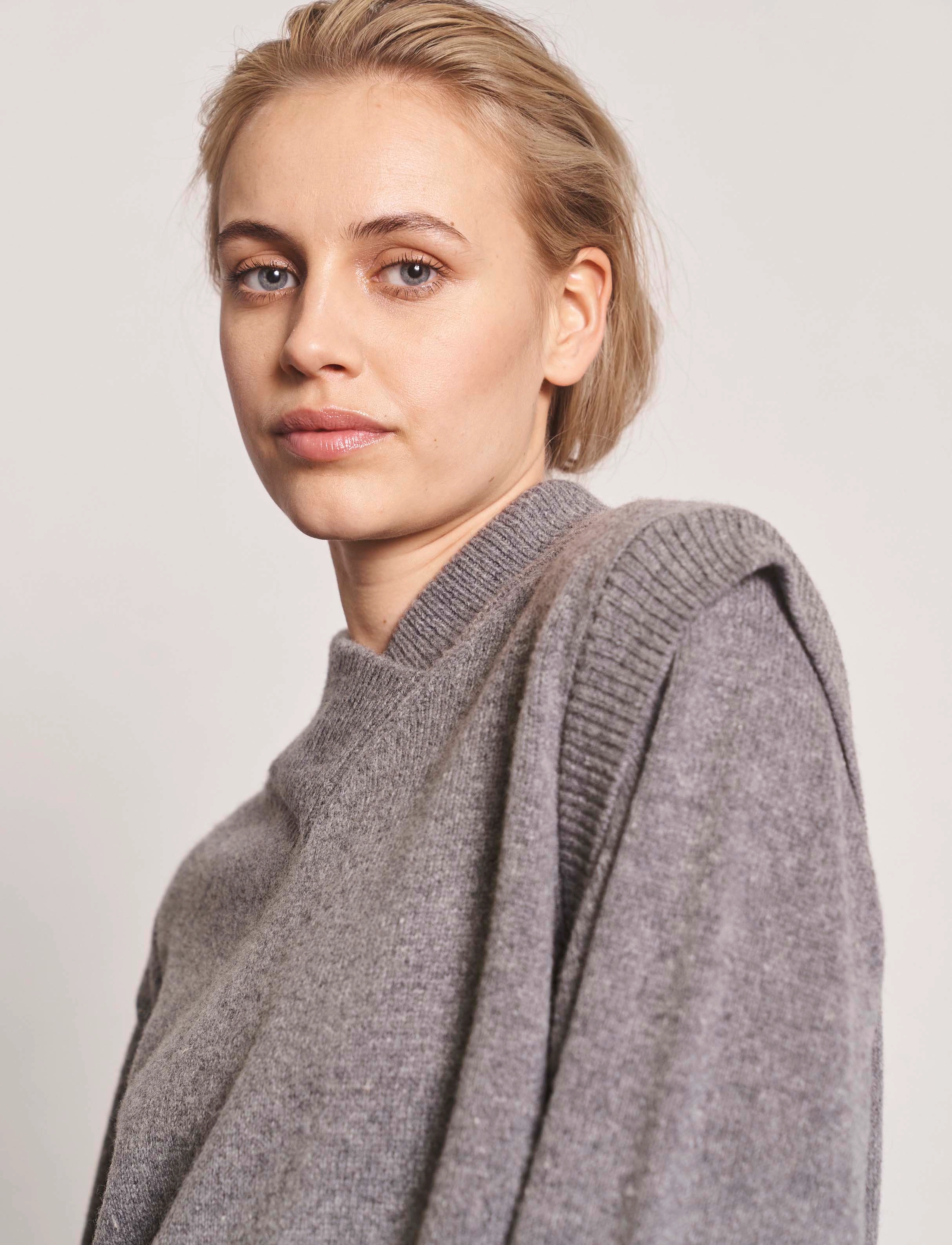NORR - Sinna detail knit top - grey melange - 4