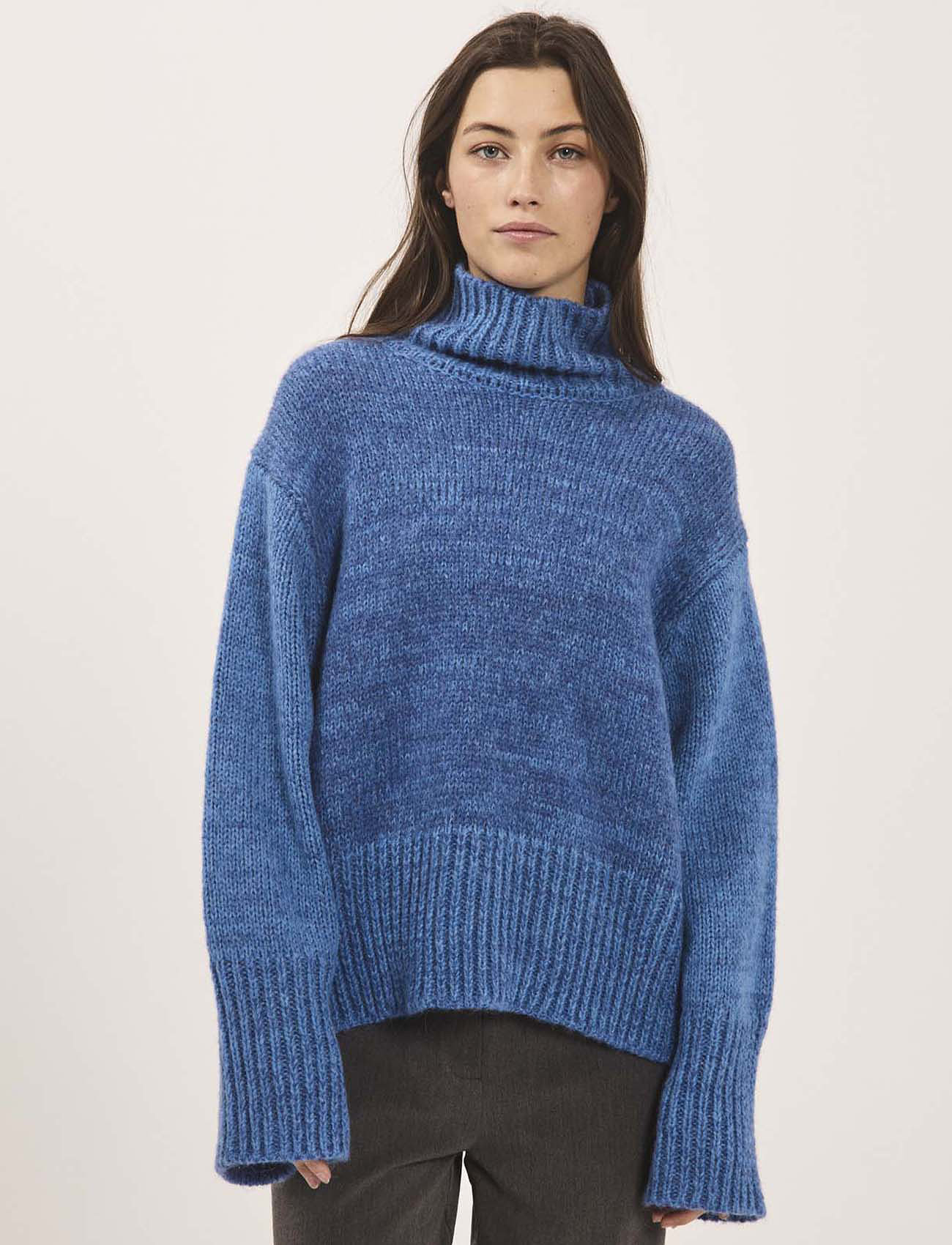 NORR - Fuscia melange knit top - pullover - blue melange - 1
