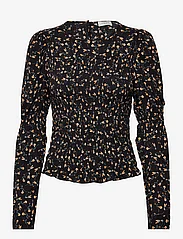 NORR - Sabby smock top - long-sleeved blouses - black flower print - 0