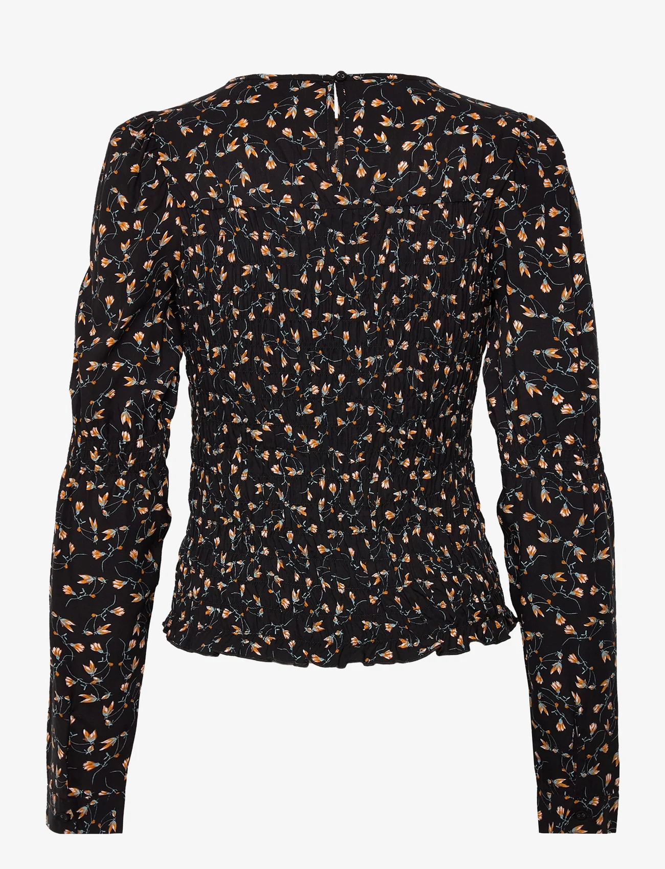 NORR - Sabby smock top - long-sleeved blouses - black flower print - 1