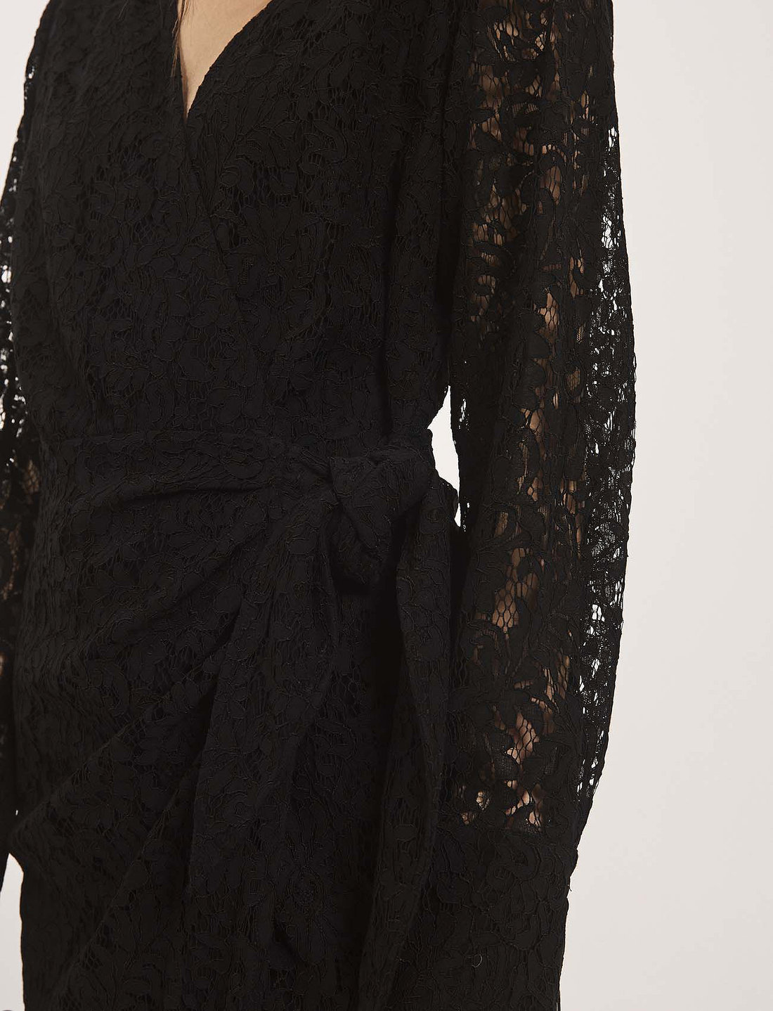 Black lace wrap dress sales