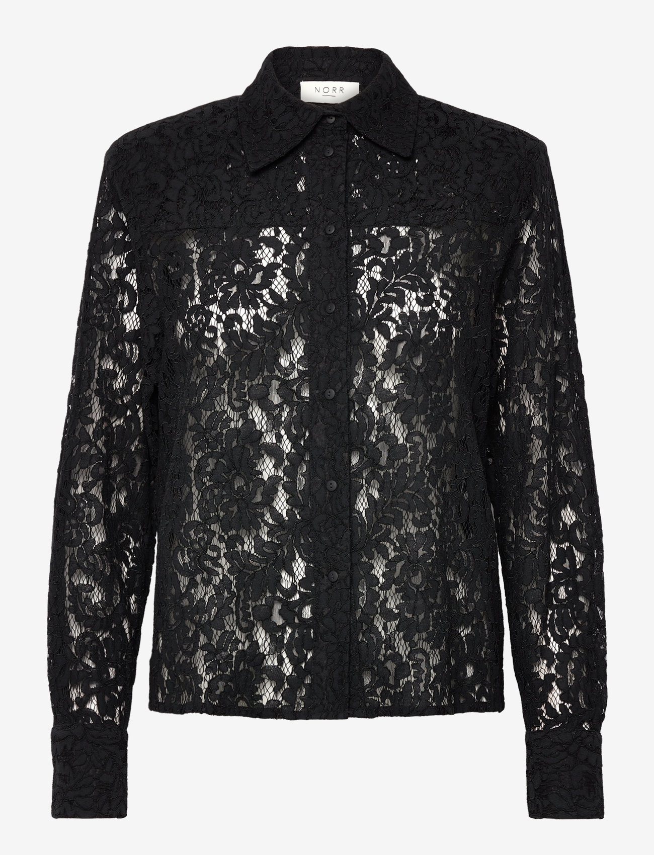 NORR - Sylvina lace shirt - langærmede skjorter - black - 1