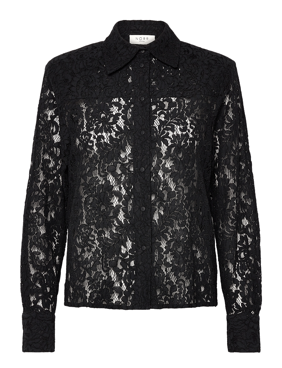 NORR - Sylvina lace shirt - långärmade skjortor - black - 1