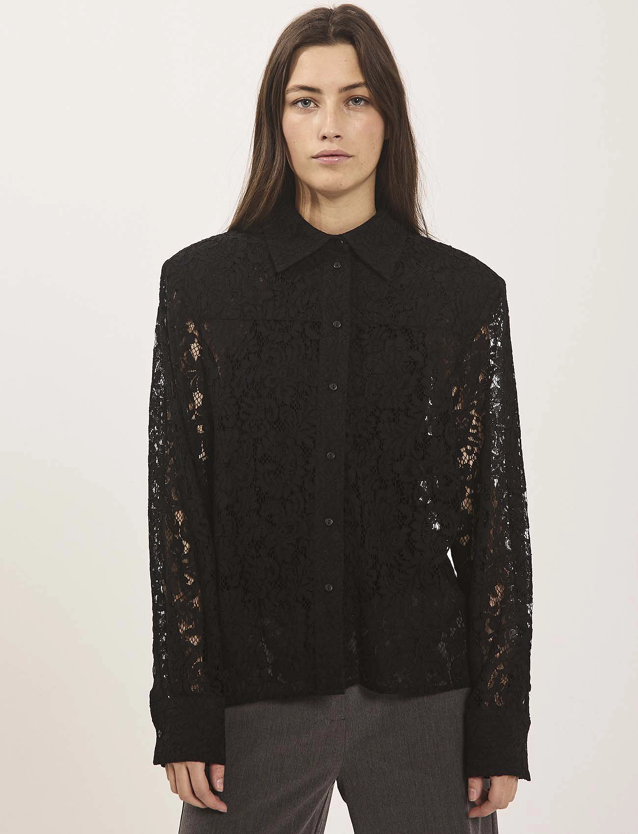 NORR Sylvina Lace Shirt, 34, Shirts, Schwarz - Long-sleeved, Frauen