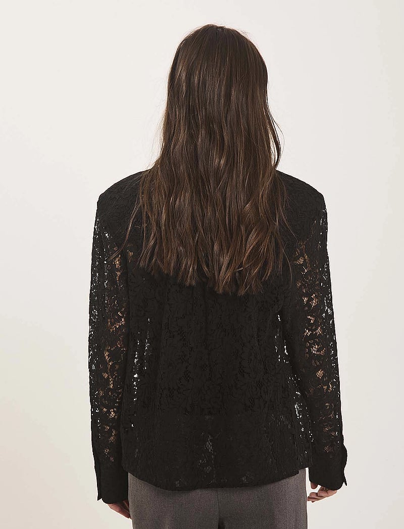 NORR - Sylvina lace shirt - langærmede skjorter - black - 3
