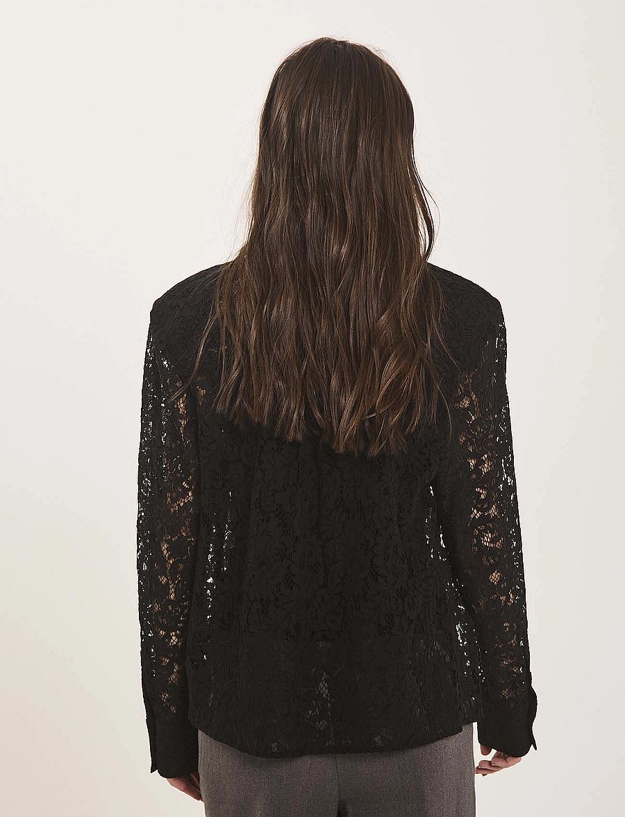 NORR - Sylvina lace shirt - långärmade skjortor - black - 3