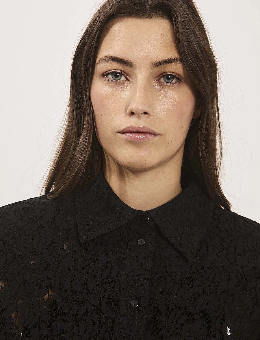 NORR - Sylvina lace shirt - långärmade skjortor - black - 4