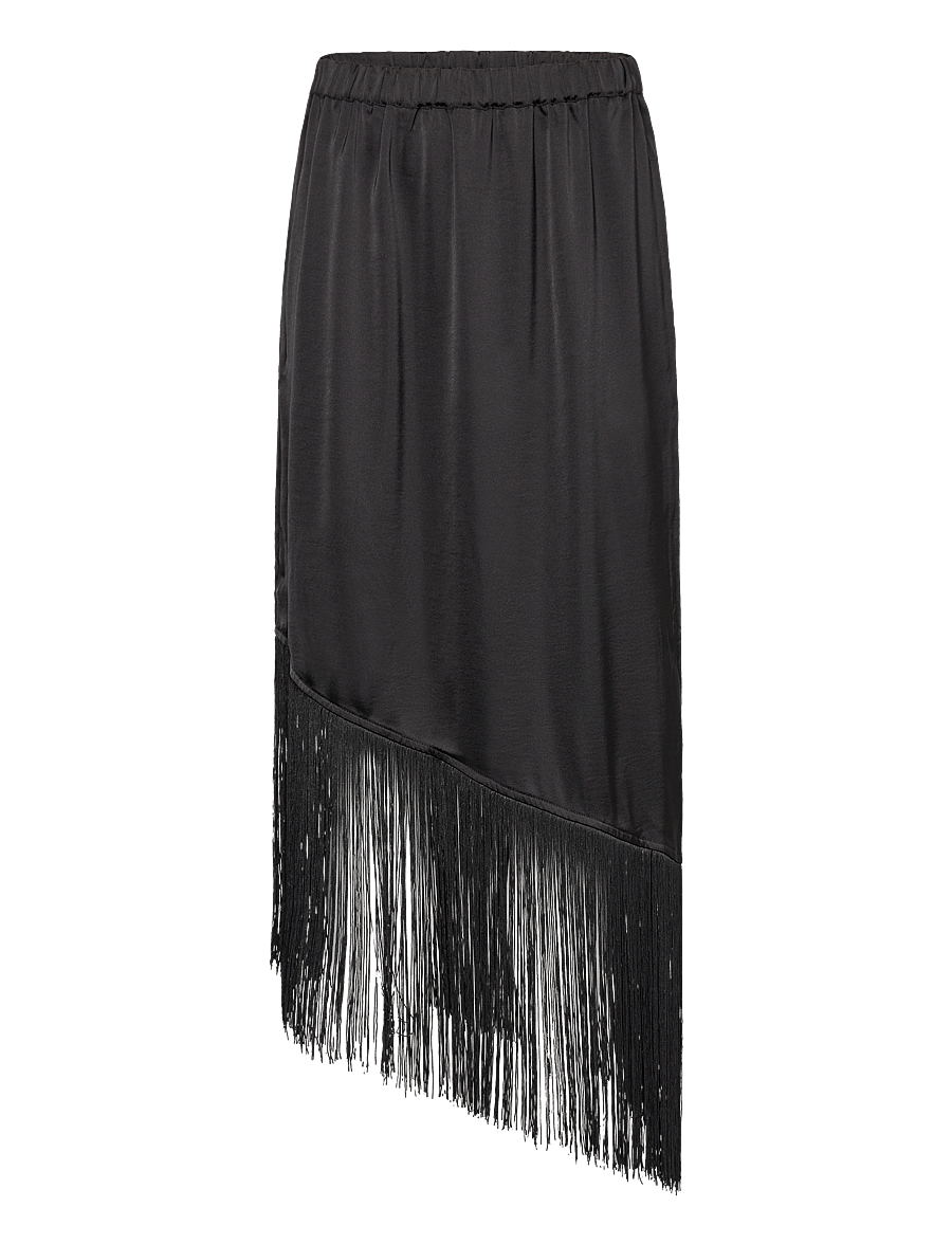 NORR - Gili fringe skirt - satinnederdele - black - 1