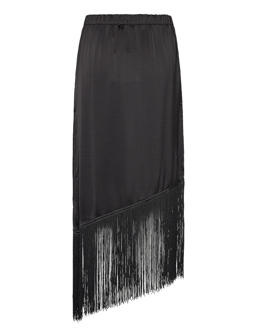 NORR - Gili fringe skirt - satinnederdele - black - 2