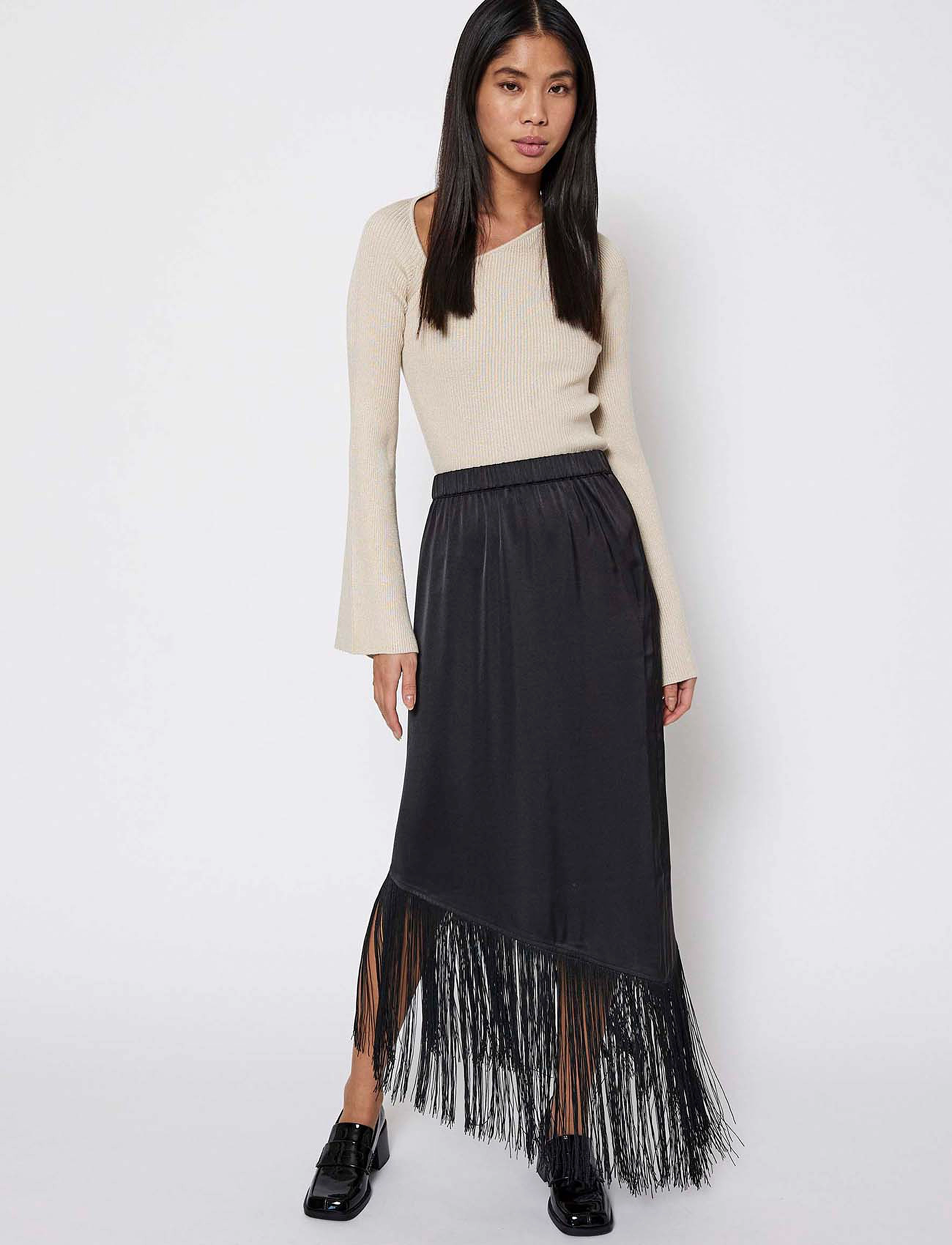 NORR Gili Fringe Skirt, Kvinder, Frynse Nederdel, Sort, Str: 36
