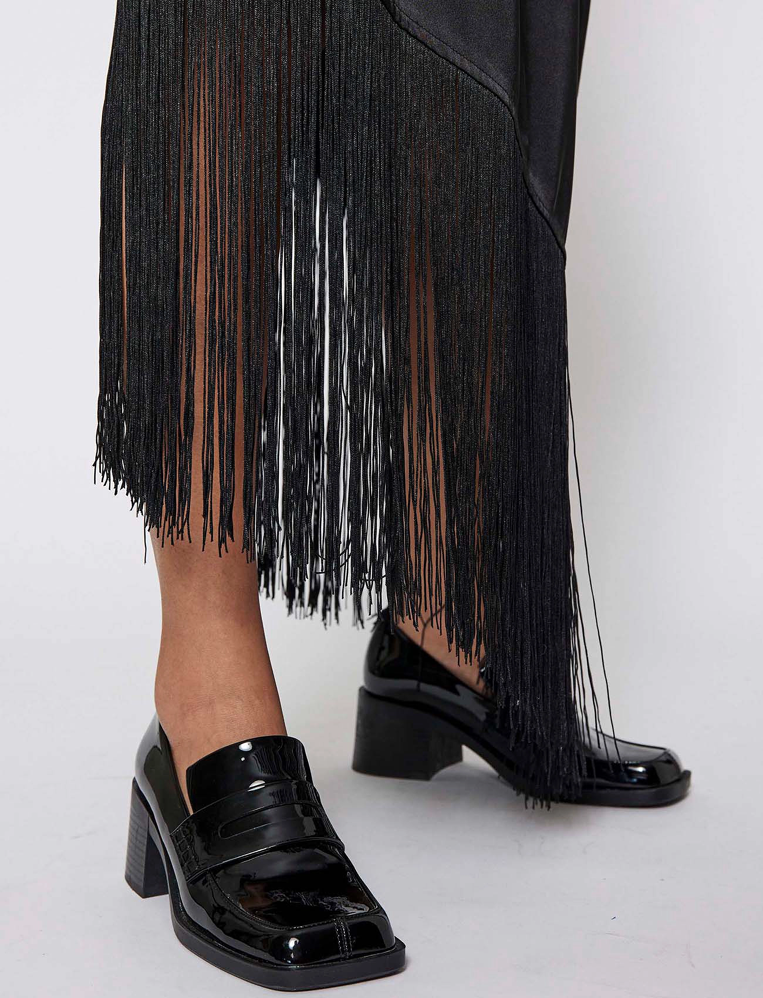 NORR - Gili fringe skirt - satinnederdele - black - 3