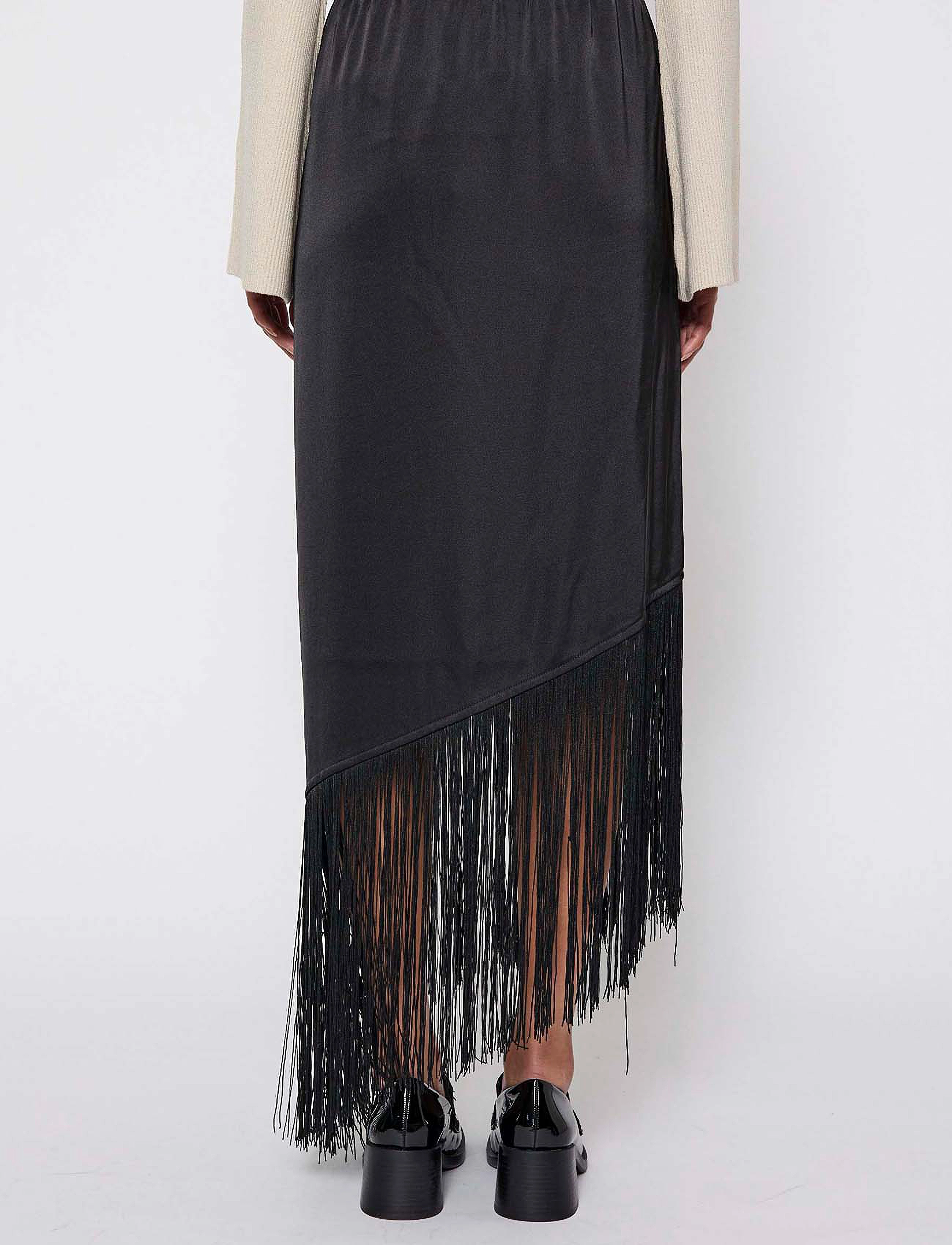 NORR - Gili fringe skirt - satinnederdele - black - 4