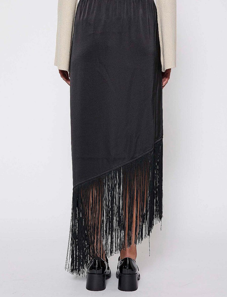 NORR - Gili fringe skirt - satinnederdele - black - 4