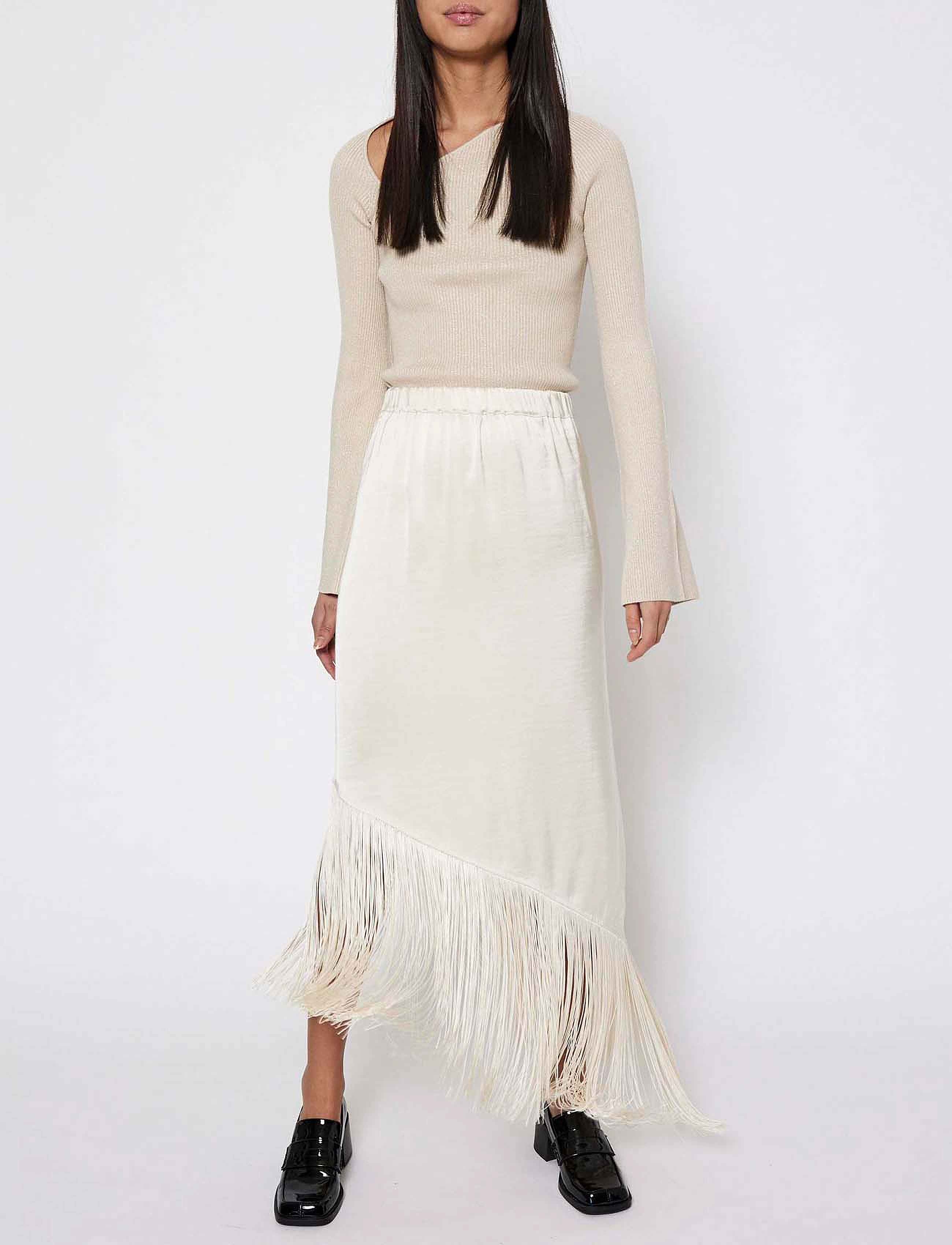 NORR - Gili fringe skirt - spódnice satynowe - champagne - 5