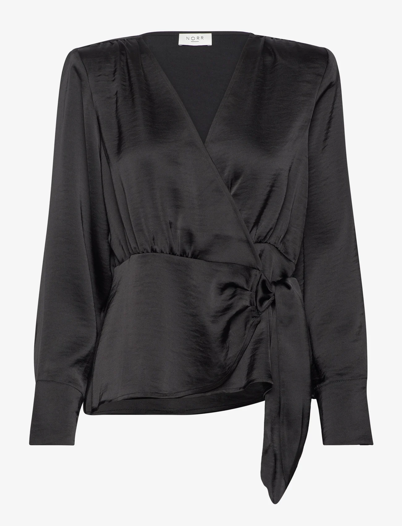 NORR - Gili wrap top - long-sleeved blouses - black - 0