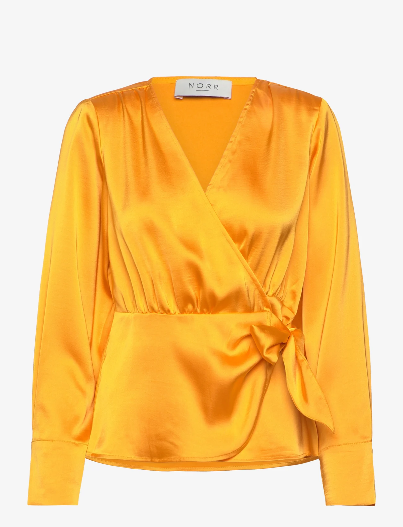 NORR - Gili wrap top - long-sleeved blouses - orange - 0