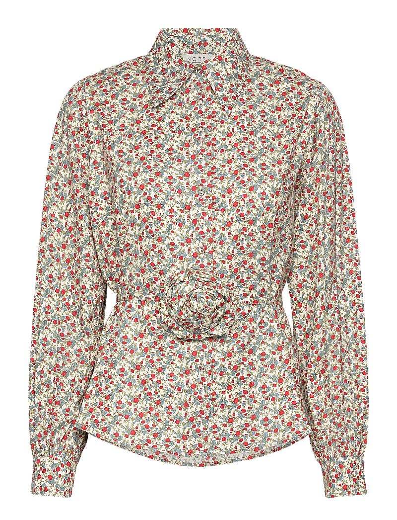 NORR - Flowers shirt - långärmade skjortor - red flower aop - 0