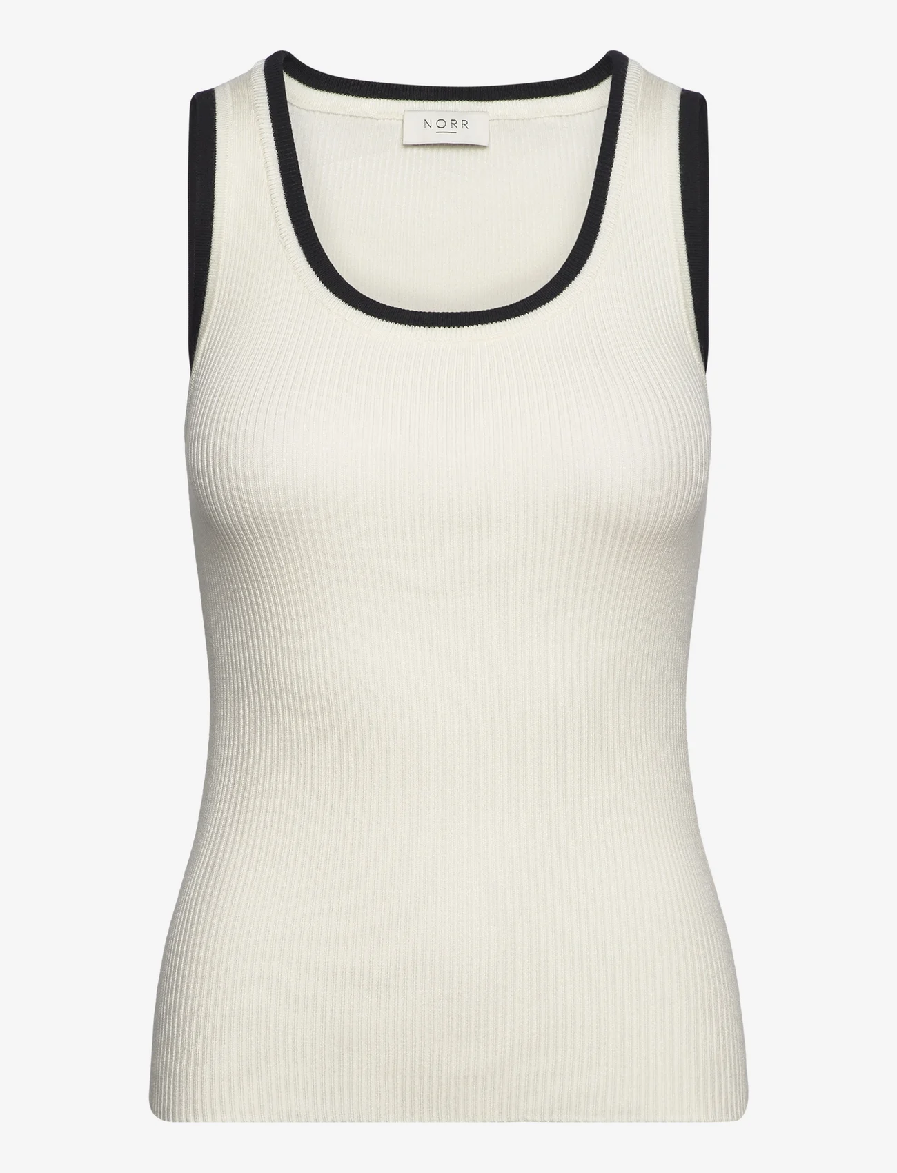 NORR - Sherry U-neck block knit tank - sleeveless tops - off-white w. black detail - 0