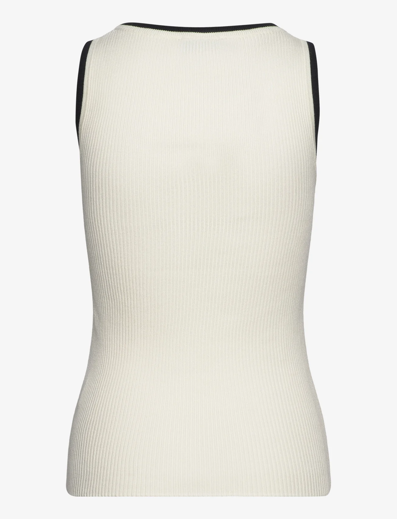 NORR - Sherry U-neck block knit tank - sleeveless tops - off-white w. black detail - 1
