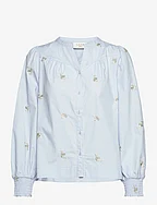 Miluna embroidery shirt - LIGHT BLUE W. EMBROIDERY