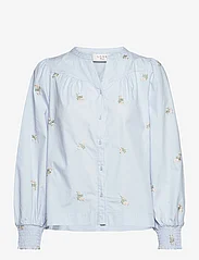 NORR - Miluna embroidery shirt - langermede skjorter - light blue w. embroidery - 0