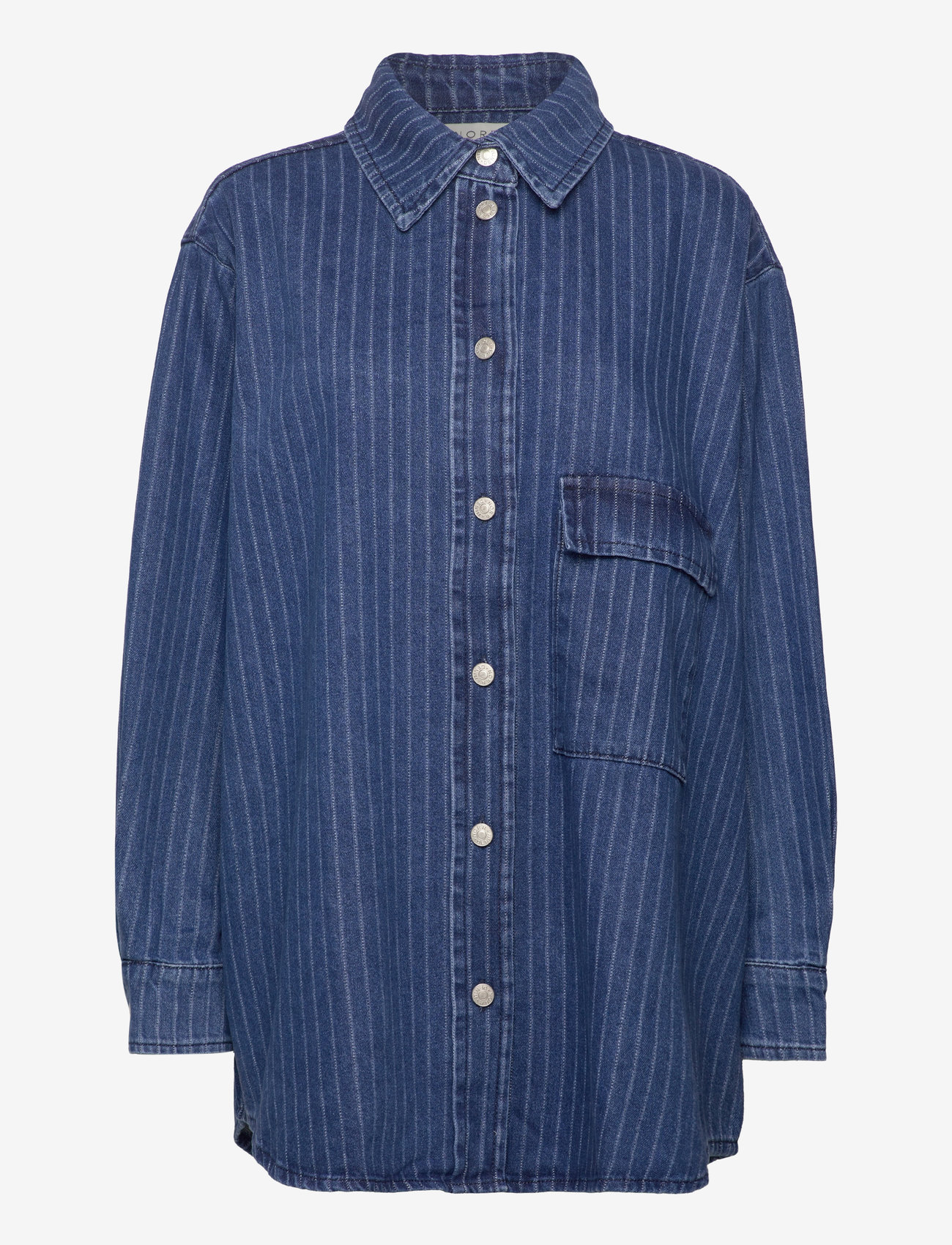 NORR - Kenzie oversized denim shirt - denimskjorter - clear blue w. stripes - 0