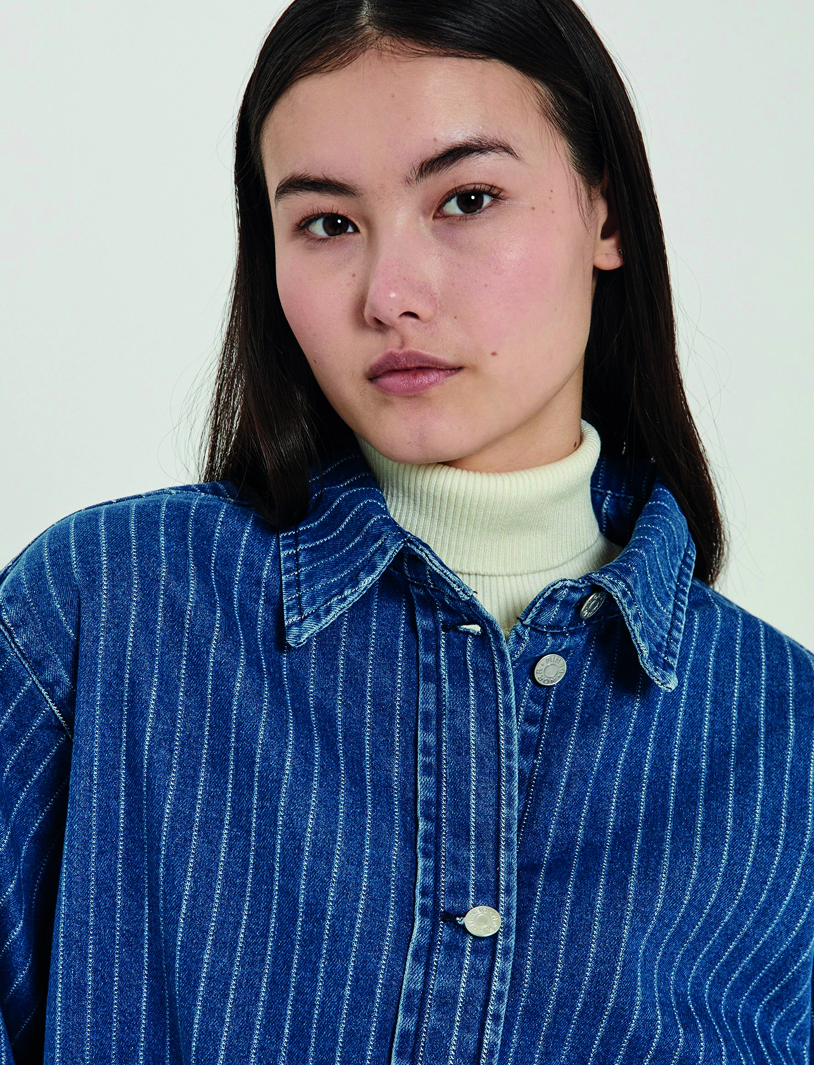NORR - Kenzie oversized denim shirt - denimskjorter - clear blue w. stripes - 2