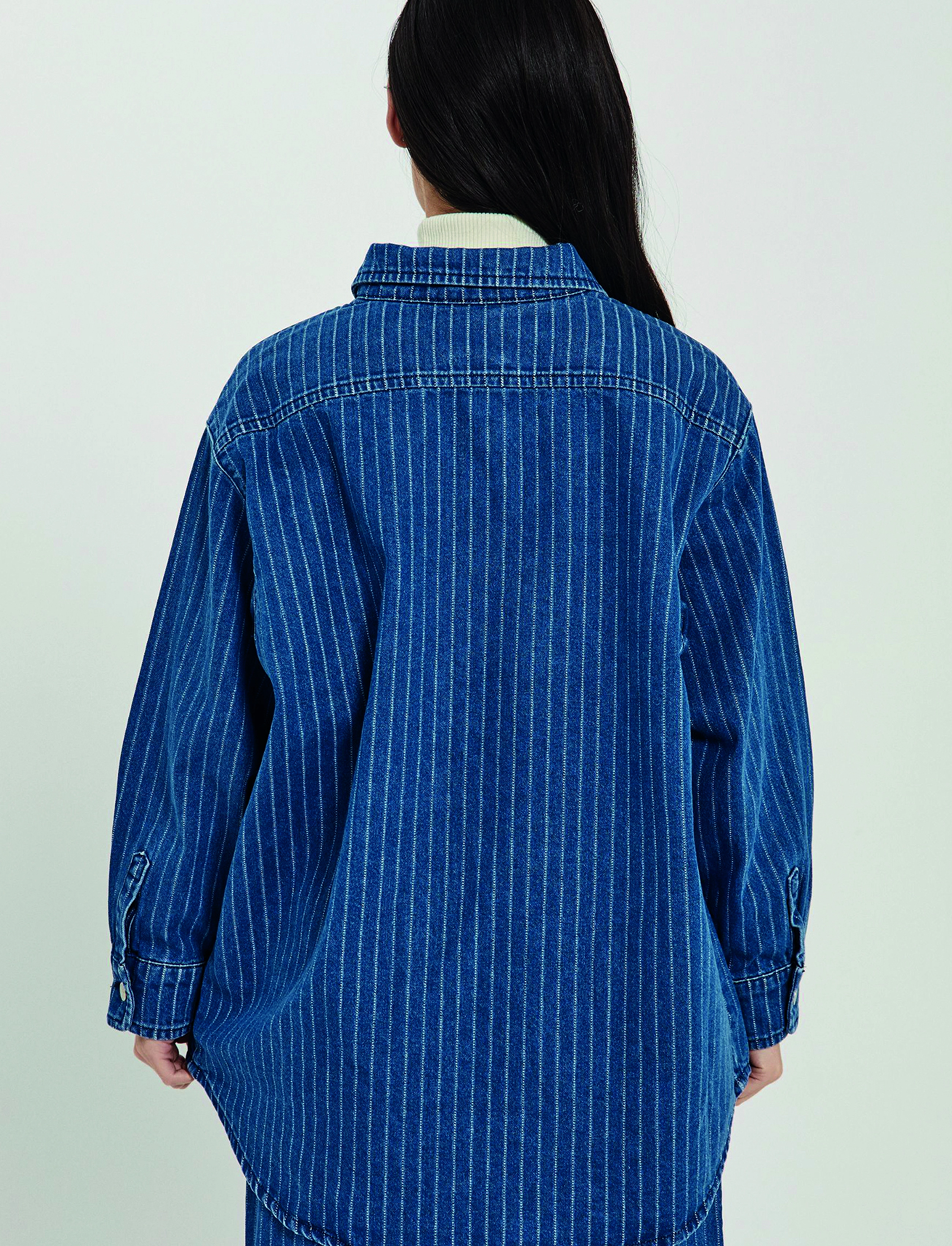 NORR - Kenzie oversized denim shirt - denimskjorter - clear blue w. stripes - 3