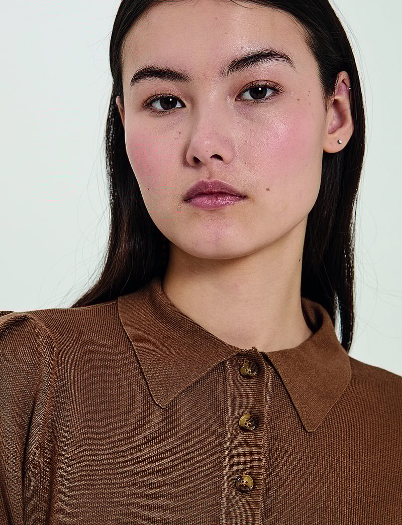 NORR - Als polo knit top - pikéer - walnut - 2