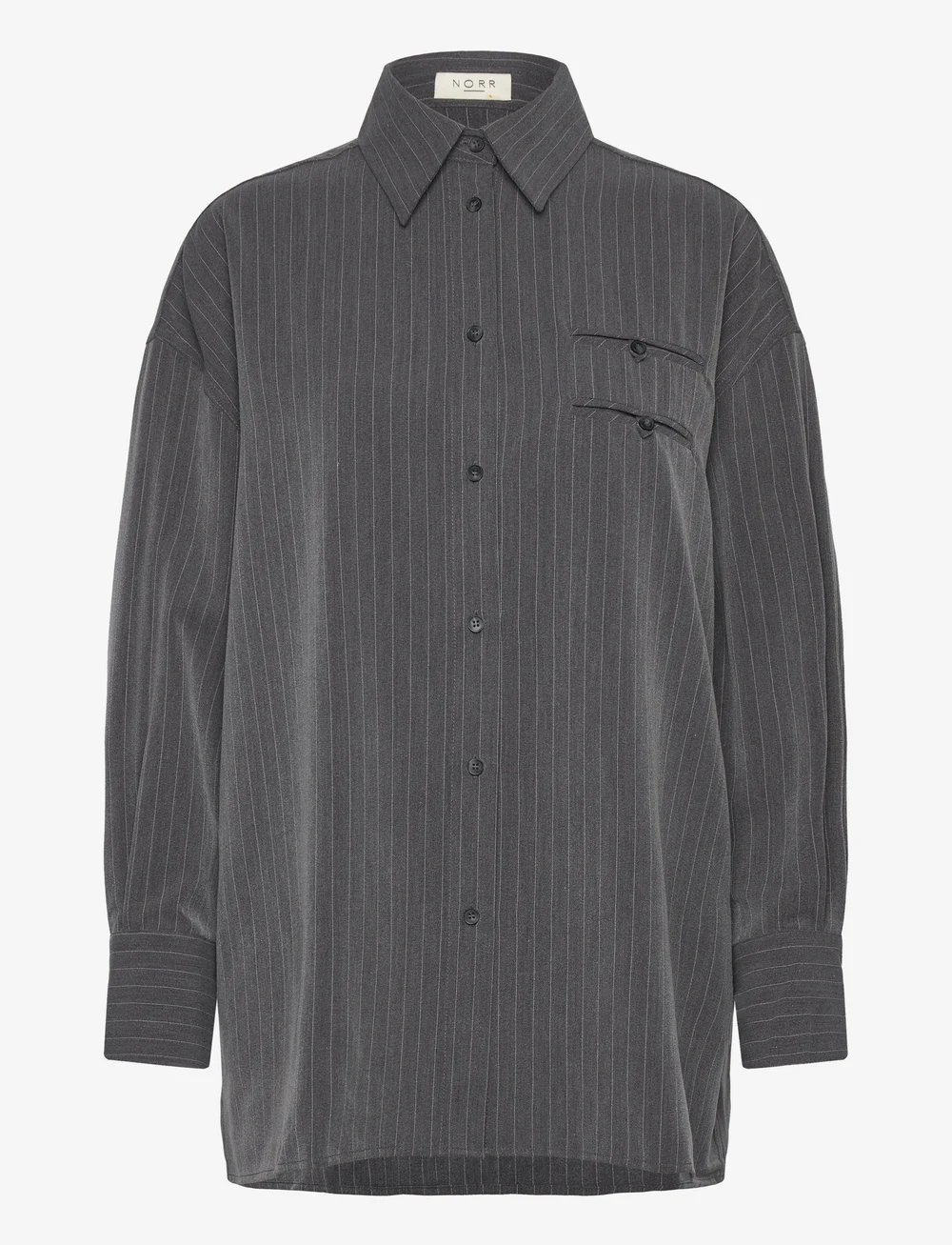 NORR - Neo pinstripe shirt - långärmade skjortor - grey pinstripe - 0